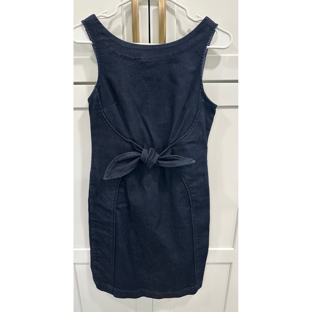 Holding Horses Anthropologie Denim‎ Front Tie Sheath Dress Dark Wash Indigo Sz 2